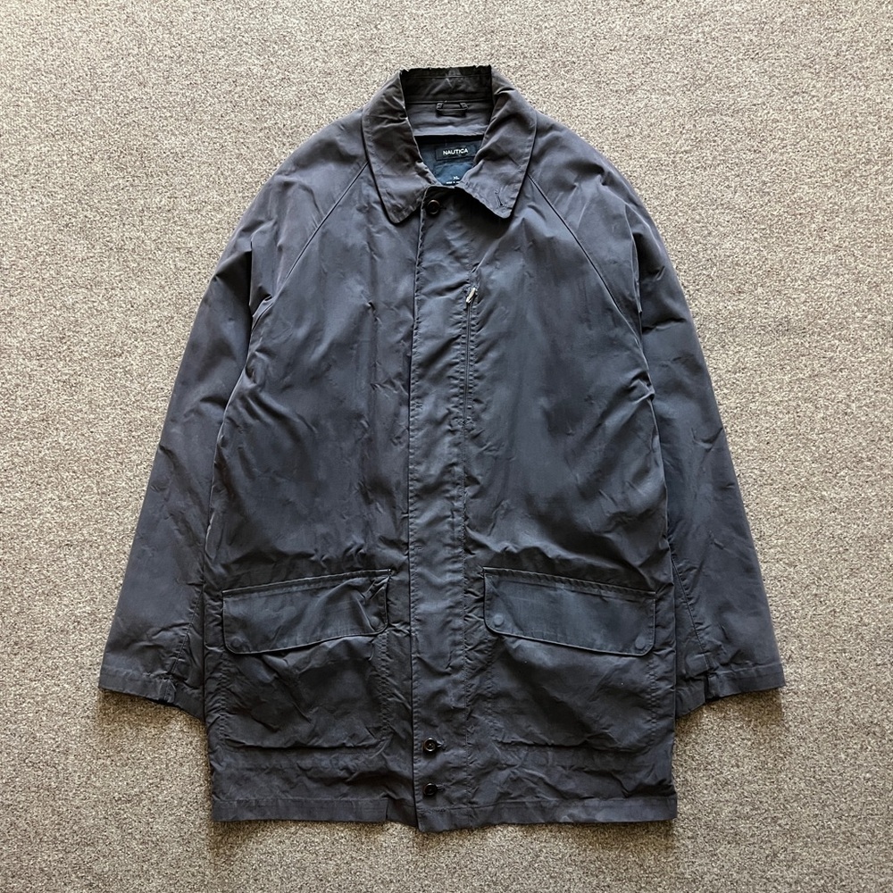 Nautica Anorak Parka Jacket Mens XL Removable Lining Grey Blue Cold Weather Coat